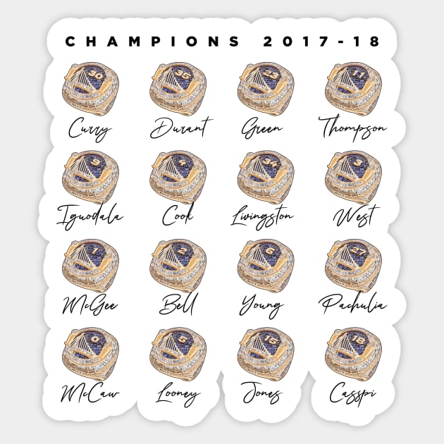 GSW Golden State Warriors Championship Rings 2017-2018 Season Basketball Vector Sticker by teeleoshirts